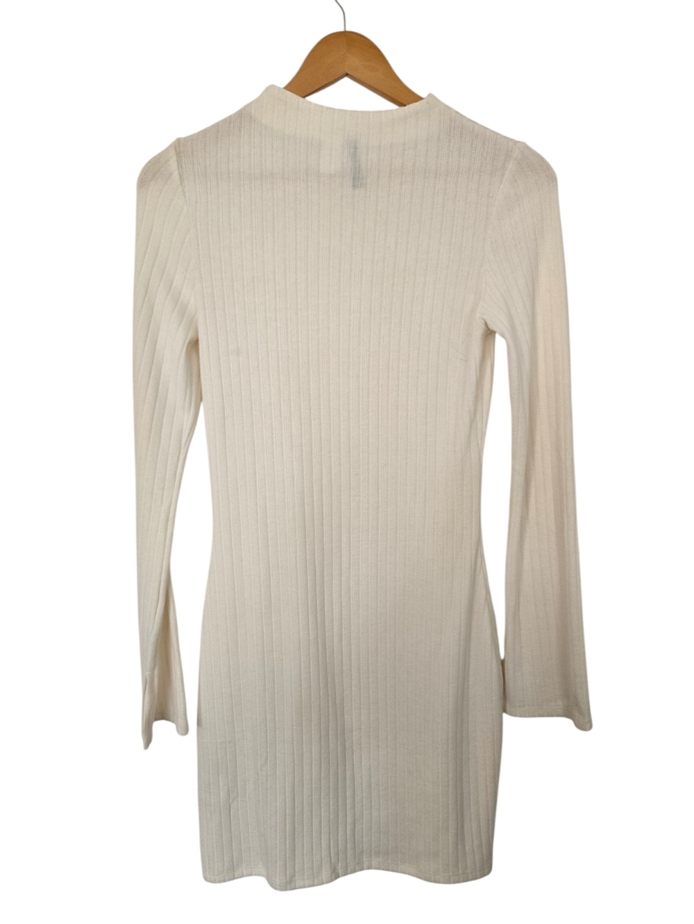 🤍 H&M Ribbed Knit Mini Dress – Cream Long Sleeve Bodycon Size M - Picture 3 of 4